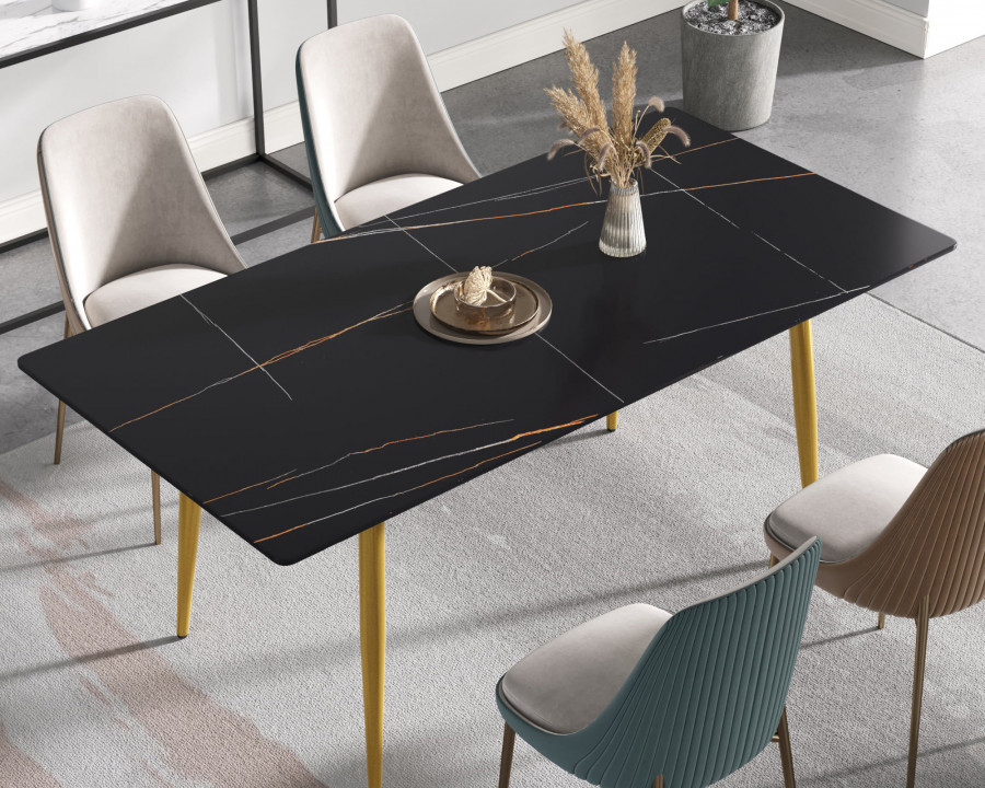 Crenus Sophia Rectangular Dining Table - Black/Gold, 63"