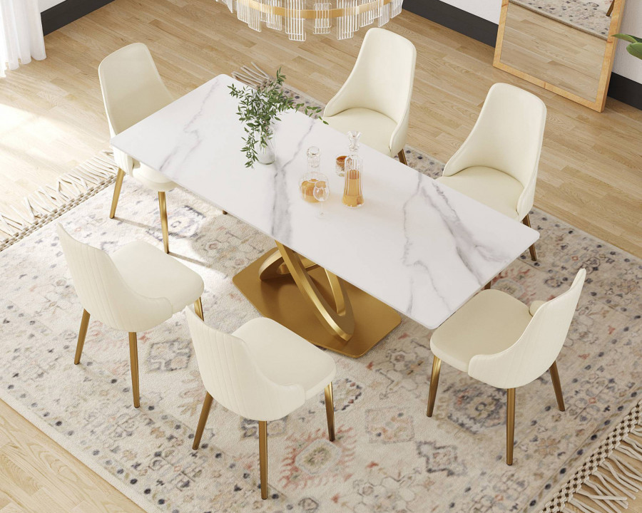 Crenus Marmo Dorato Rectangular Dining Table - White/Gold