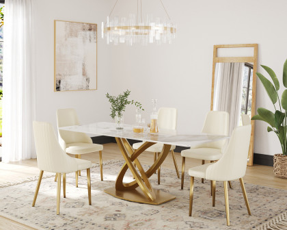 Crenus Marmo Dorato Rectangular Dining Table - White/Gold