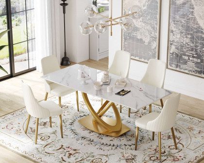 Crenus Marmo Dorato Rectangular Dining Table - White/Gold