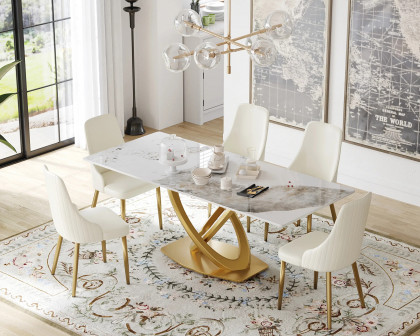 Crenus Marmo Dorato Rectangular Dining Table - White/Gold