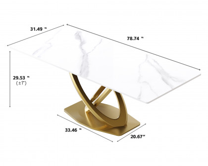 Crenus Marmo Dorato Rectangular Dining Table - White/Gold