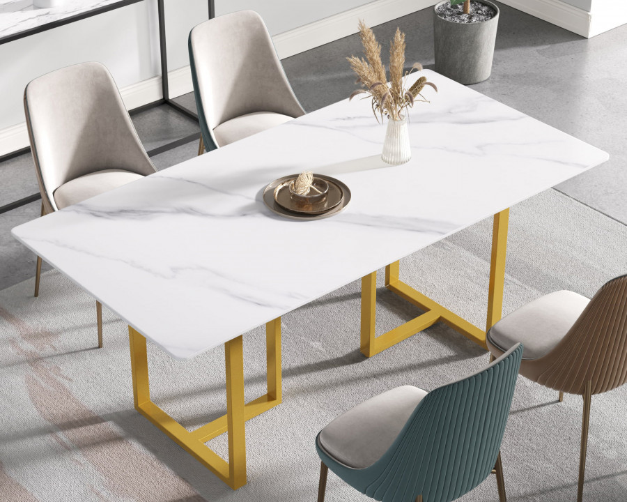 Crenus Trani Rectangular Dining Table - White/Gold, 63"