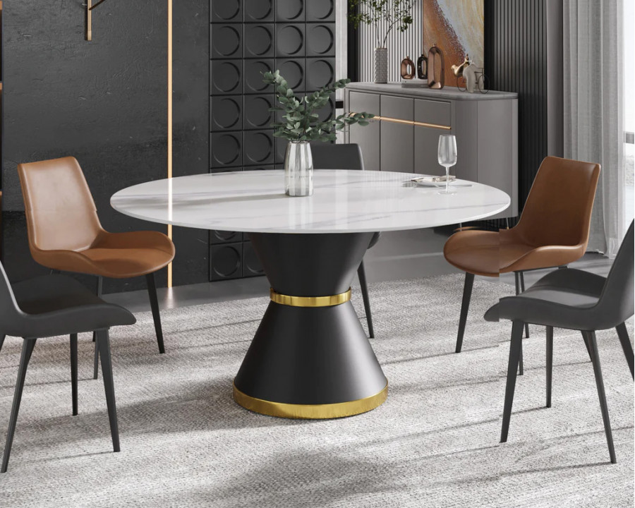 Crenus Raffinata Round Dining Table - White/Black, 59.05”