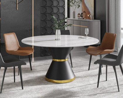 Crenus Raffinata Round Dining Table - White/Black, 59.05”