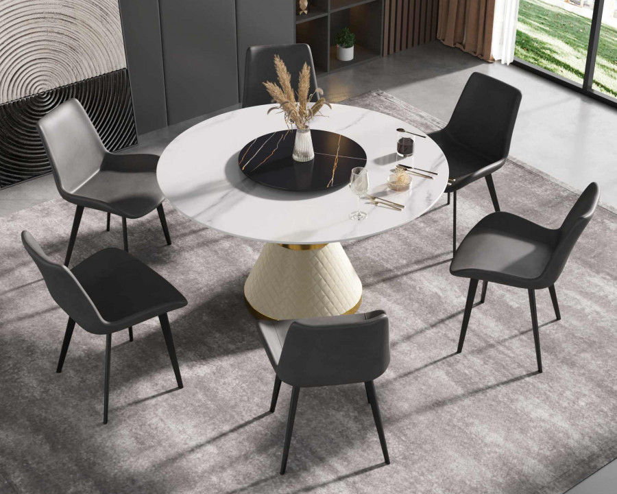 Crenus Raffinata Round Dining Table with Black Lazy Susan - White, 59.05”