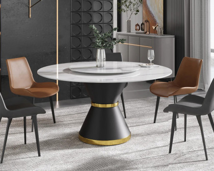 Crenus Raffinata Round Dining Table with Black Lazy Susan - White, 59.05”