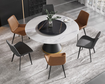 Crenus Raffinata Round Dining Table with Black Lazy Susan - White, 59.05”