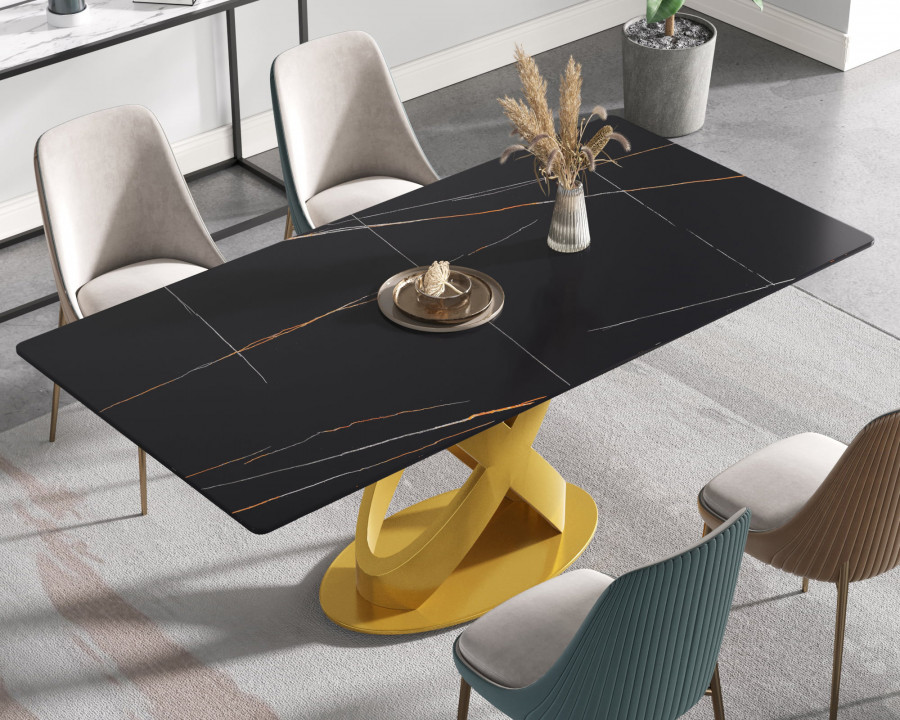 Crenus Basalto Rectangular Dining Table - Black/Gold, 63"