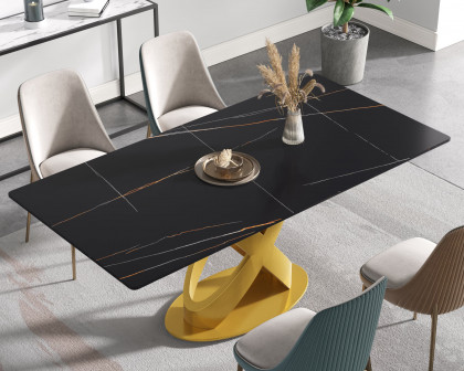 Crenus Basalto Rectangular Dining Table - Black/Gold, 63"