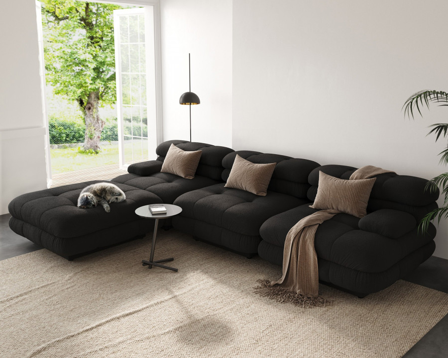 Crenus Biscotto 109.83" Sectional Sofa 3-Seater With 1 Ottoman Chaise & Lounge - Black