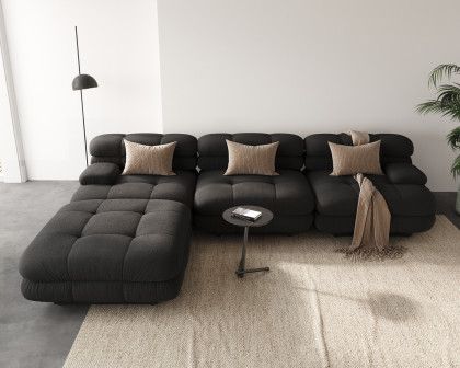 Crenus Biscotto 109.83" Sectional Sofa 3-Seater With 1 Ottoman Chaise & Lounge - Black