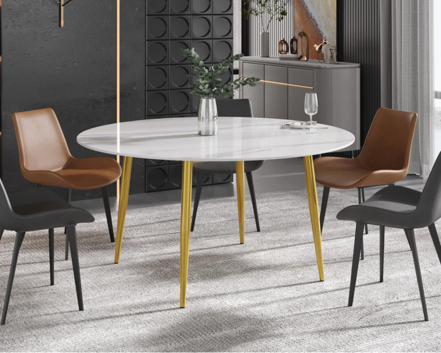 Crenus Lazy Sysan Round Dining Table - White/Gold, 53.15”