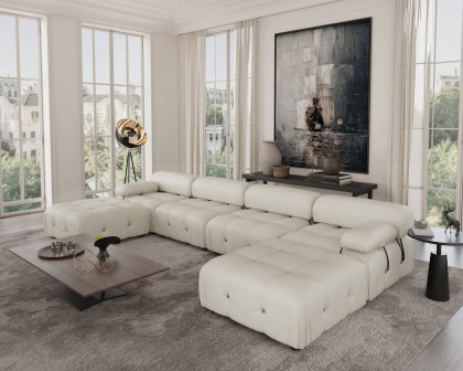 Crenus - Lusso 138.60" U-Shaped Leather Sectional Sofa Lounge With 2 Ottomans