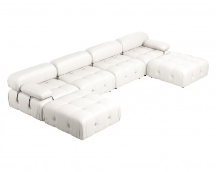 Crenus - Lusso 138.60" U-Shaped Leather Sectional Sofa Lounge With 2 Ottomans