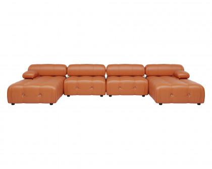 Crenus - Lusso 138.60" U-Shaped Leather Sectional Sofa Lounge With 2 Ottomans