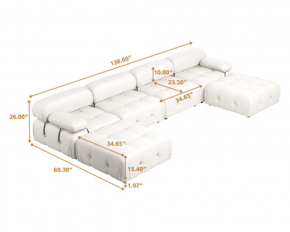 Crenus - Lusso 138.60" U-Shaped Leather Sectional Sofa Lounge With 2 Ottomans