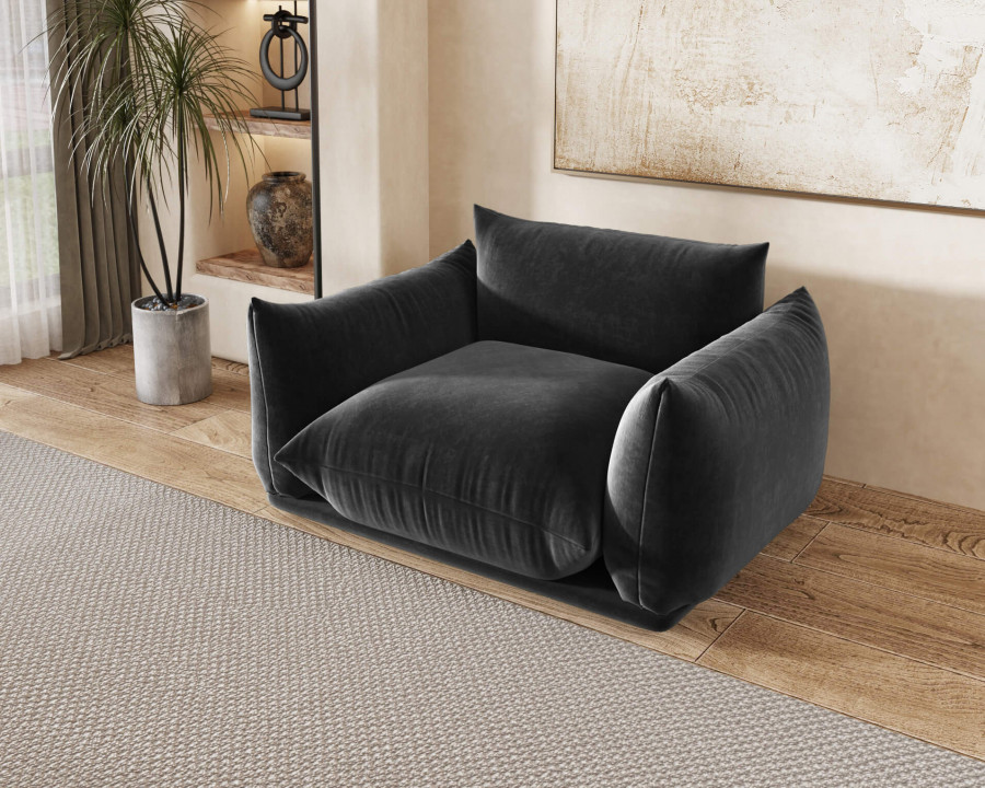 Crenus Sereno 50.39" Single Armrest Sofa Chenille Floor Sofa - Black