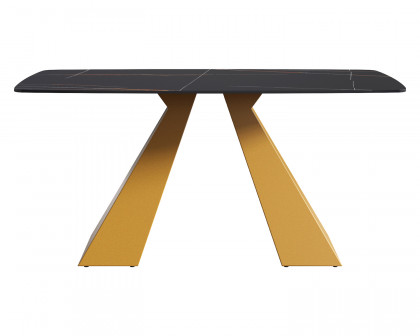 Crenus La Regina Curved Rectangular Dining Table - Black/Gold, 70.87''