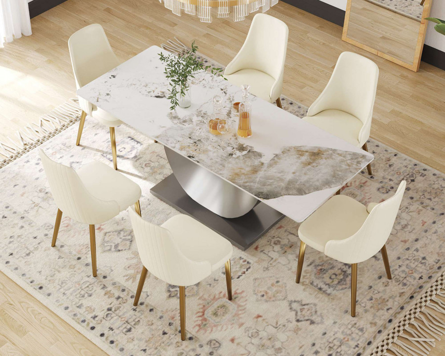 Crenus Mezzaluna Rectangular Dining Table - Pandora/Gold