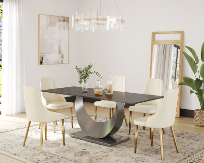 Crenus Mezzaluna Rectangular Dining Table - Pandora/Gold