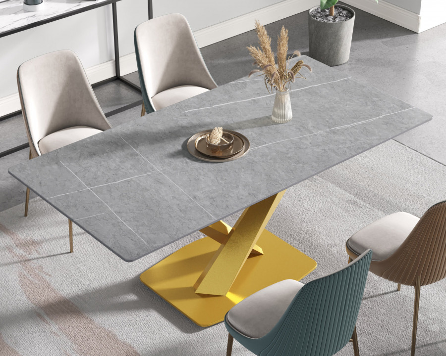 Crenus Pietra Rectangular Dining Table - Gray/Gold, 70.87''