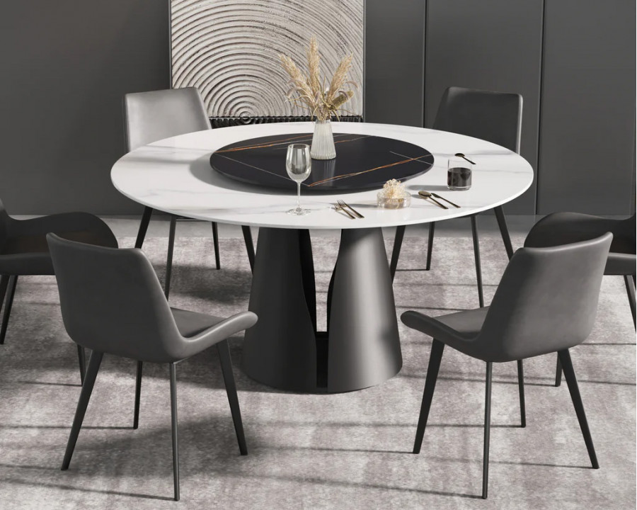 Crenus Cigno Round Dining Table with Black Lazy Susan - White/Nero, 59.05”