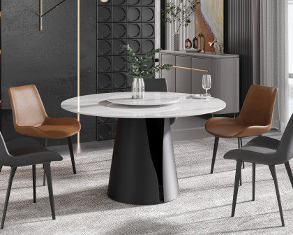 Crenus Cigno Round Dining Table with Black Lazy Susan - White/Nero, 59.05”