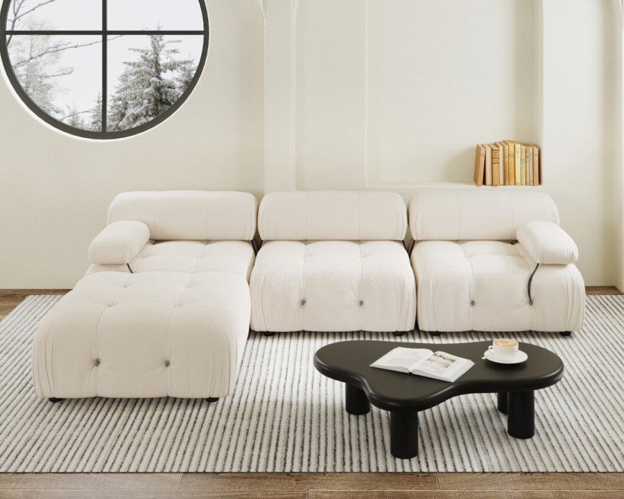 Crenus - Lusso 103.95" L-Shaped Velvet Sectional Sofa With Ottoman