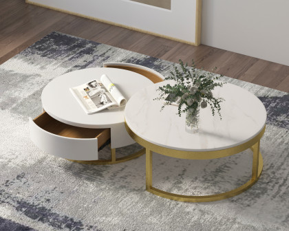 Crenus - Pausa 27.56" Round Nesting Wood Coffee Table