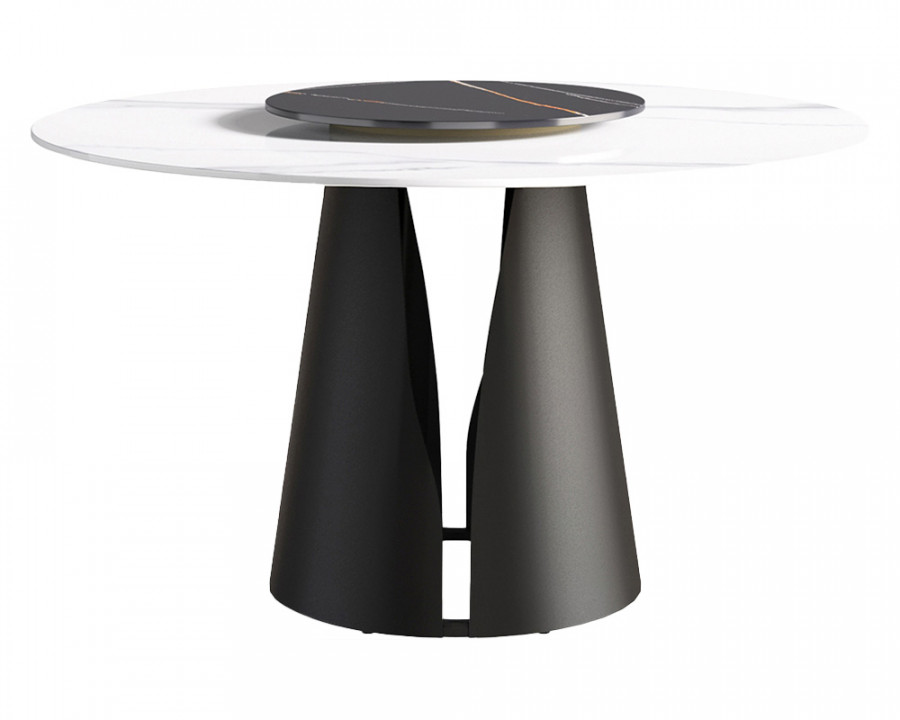 Crenus Cigno Round Dining Table with Black Lazy Susan - White/Nero, 53.15”