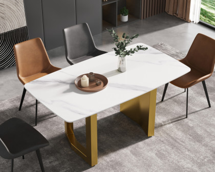 Crenus Basalto Curved Rectangular Dining Table - Pandora/Gold, 63"