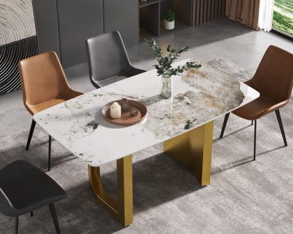 Crenus Basalto Curved Rectangular Dining Table - Pandora/Gold, 63"