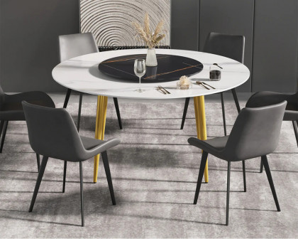 Crenus Round Dining Table with White Lazy Susan - White/Black, 59.05”