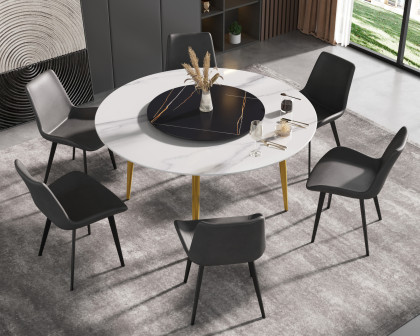 Crenus Round Dining Table with White Lazy Susan - White/Black, 59.05”