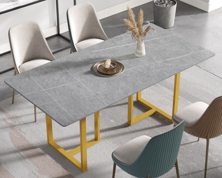 Crenus Trani Rectangular Dining Table - Gray/Gold, 63"