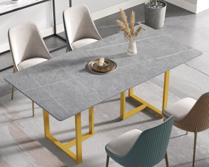 Crenus Trani Rectangular Dining Table - Gray/Gold, 63"