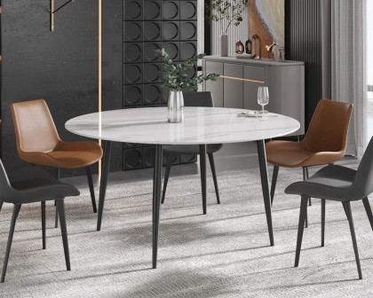 Crenus Round Dining Table with Black Lazy Susan - White/Gold, 59.05”