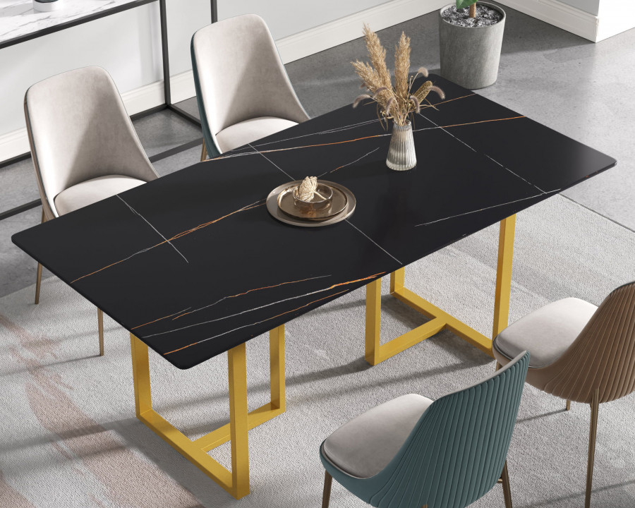 Crenus Trani Rectangular Dining Table - Black/Gold, 63"