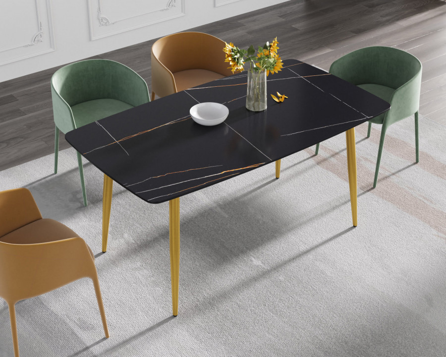 Crenus Cavaliere Curved Rectangular Dining Table - Black/Gold, 63"