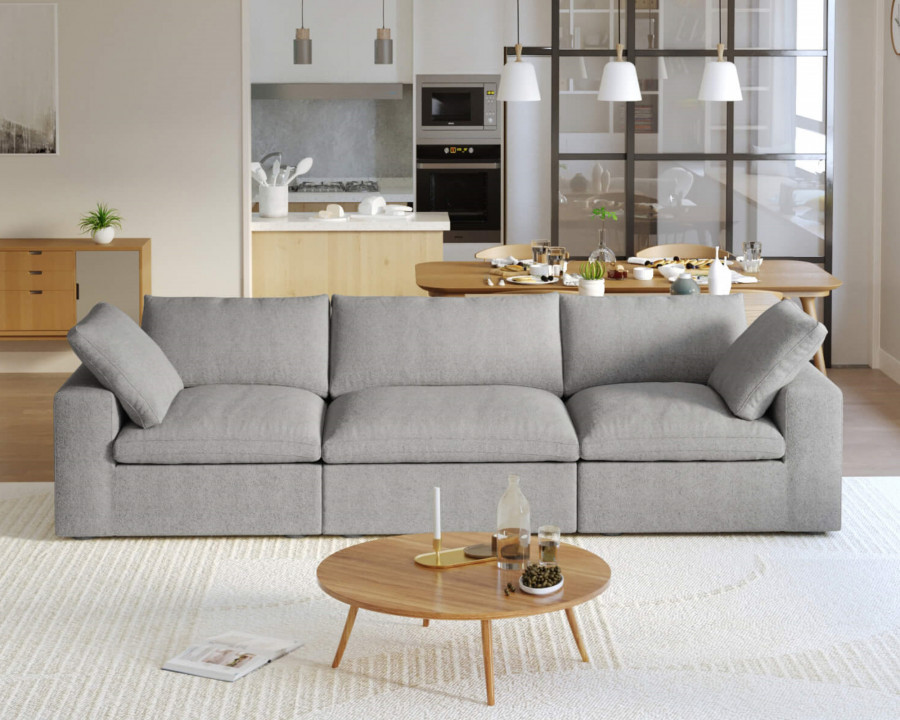 Crenus Cloud 120.45" Linen Sectional Sofa 3-Seater Removable Cover - Light Gray