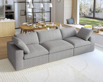 Crenus Cloud 120.45" Linen Sectional Sofa 3-Seater Removable Cover - Light Gray