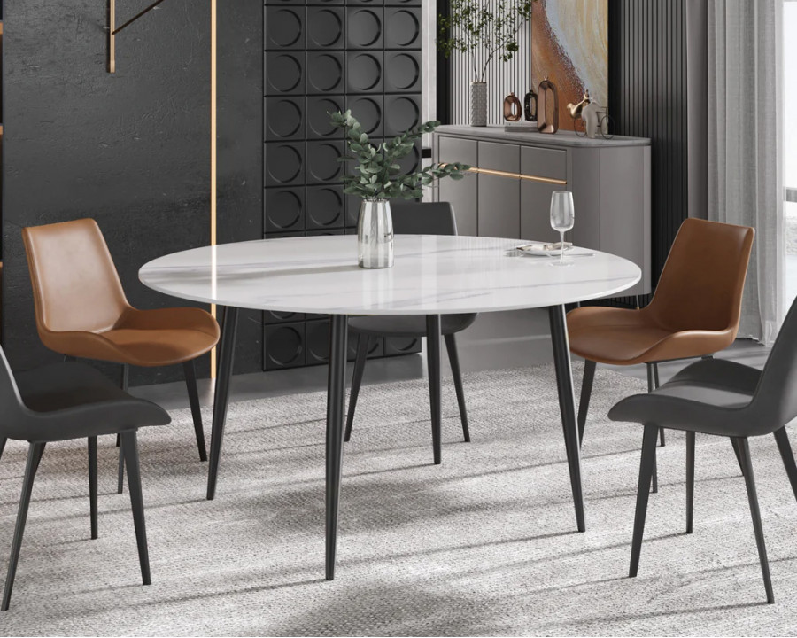 Crenus Lazy Sysan Round Dining Table - White/Black, 53.15”