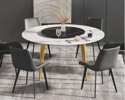 Crenus Lazy Sysan Round Dining Table - White/Black, 53.15”