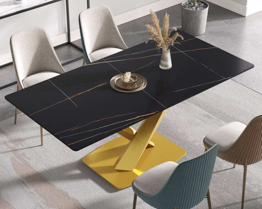 Crenus Pietra Rectangular Dining Table - Black/Gold, 70.87''