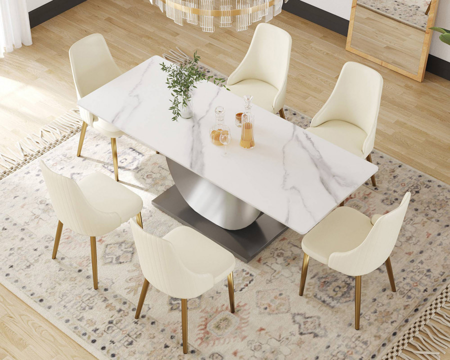 Crenus Mezzaluna Rectangular Dining Table - White/Gold