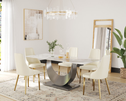 Crenus Mezzaluna Rectangular Dining Table - White/Gold