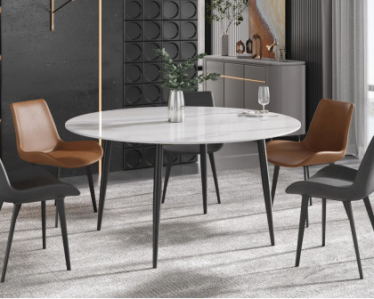 Crenus Round Dining Table with Black Lazy Susan - White/Gold, 53.15”