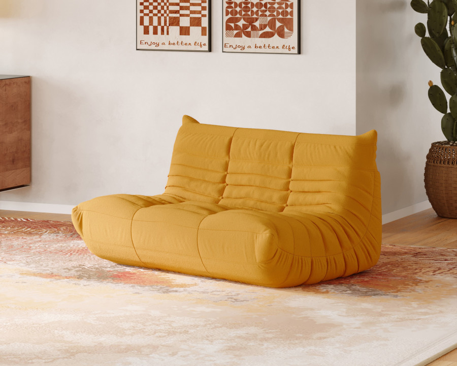 Crenus Caterpillar 53.15″ Floor Loveseat Sofa Teddy Velvet - Yellow