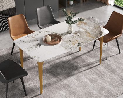 Crenus Sicilia Curved Rectangular Dining Table - Pandora/Gold, 63"